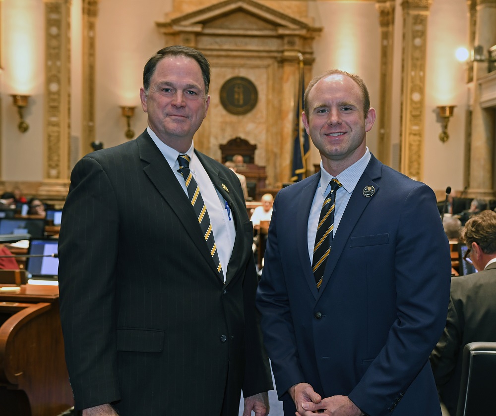 Senator Jason Howell (left), with Ӱֱ State University Executive Director of Government and Institutional Relations Jordan Smith (right)